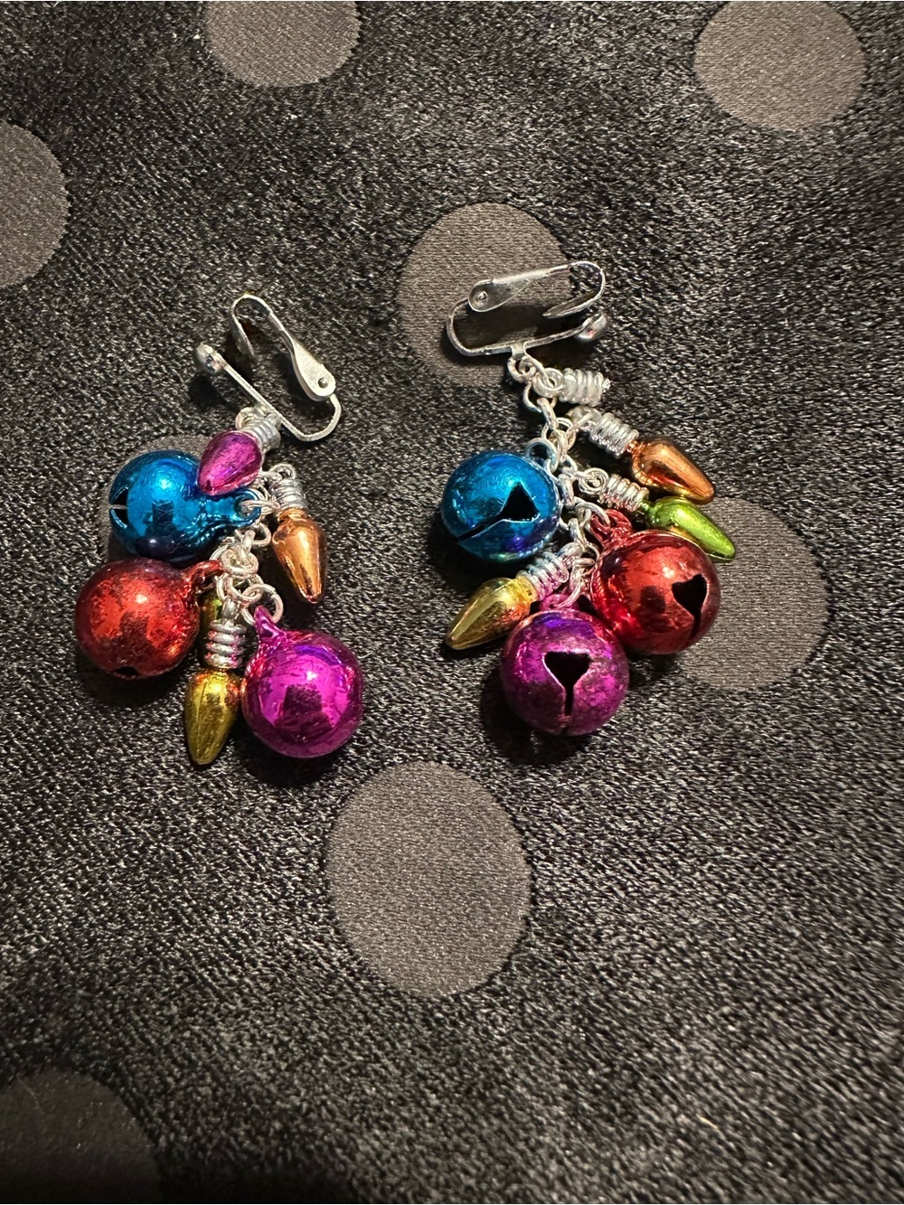 Hand Crafted Multicolor Bell Cluster Clip-On Earrings